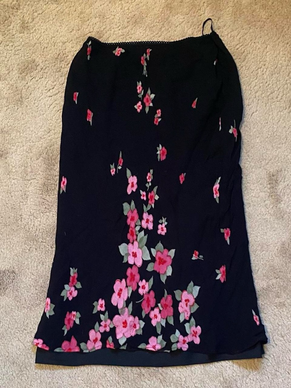 Black Floral Slip Dress with Pink Blossoms